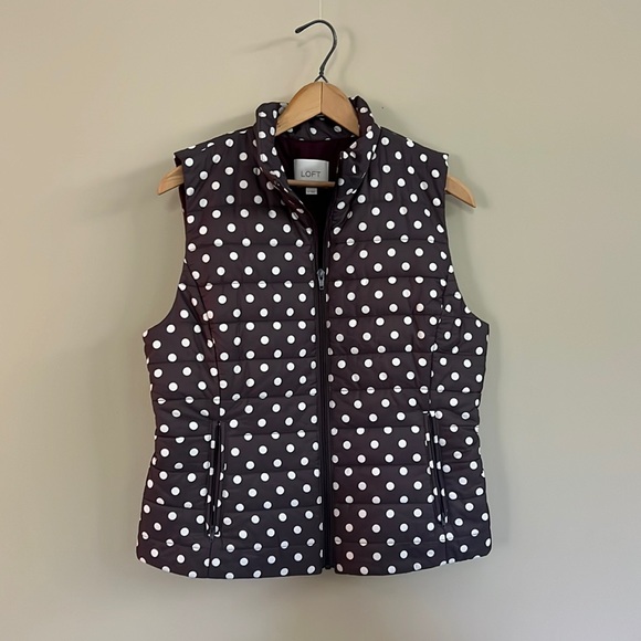 LOFT Jackets & Blazers - Loft Charcoal Grey & Creamy White Polka Dot Vest